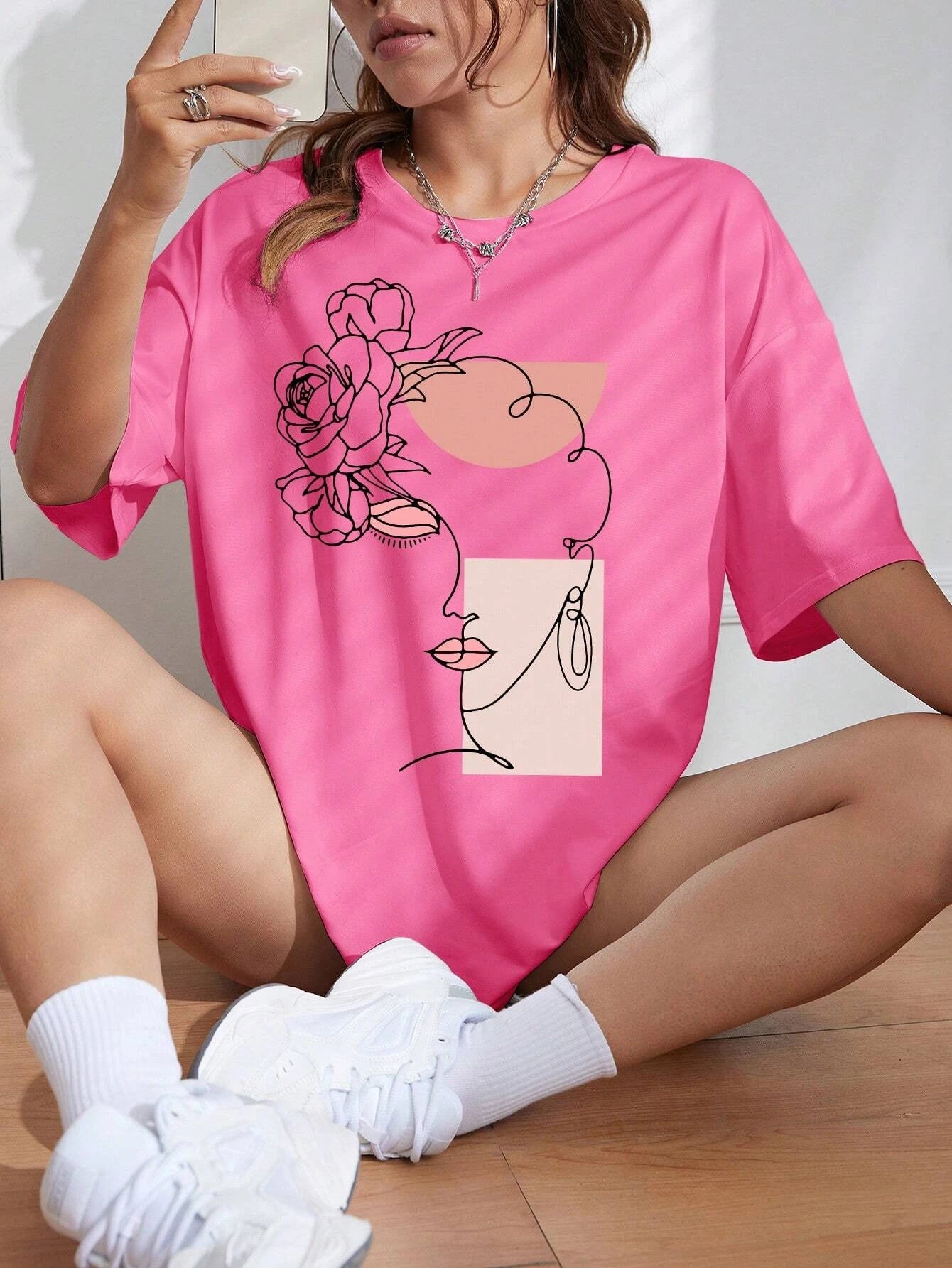 A Beautiful Woman With Flowers On Her Head Women's Cotton T-Shirt