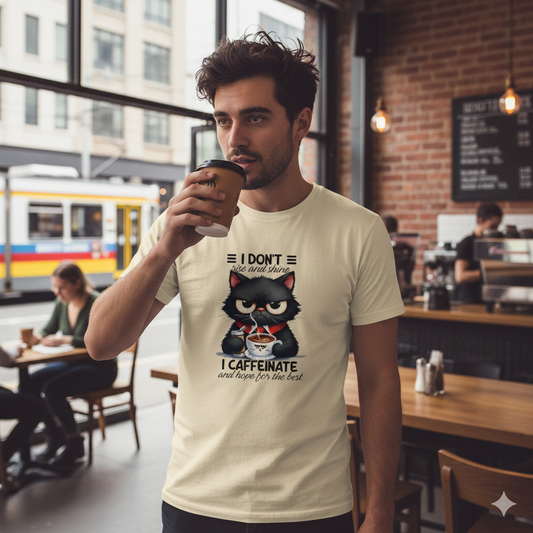 Coffee Loving Cat Print 100% Cotton T-Shirt