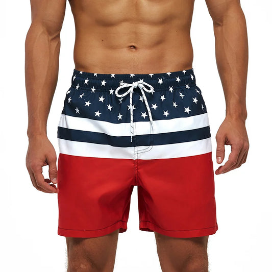 American Flag  Mens Shorts Beach Quick Dry Printing Swimsuit Mesh Liner