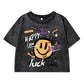 Happy To Luck Cartoon Printing Women Washed Shrot Clothes Casual Fashion Tshirts Street Breathable Tee Tops Cool Summer T Shirts