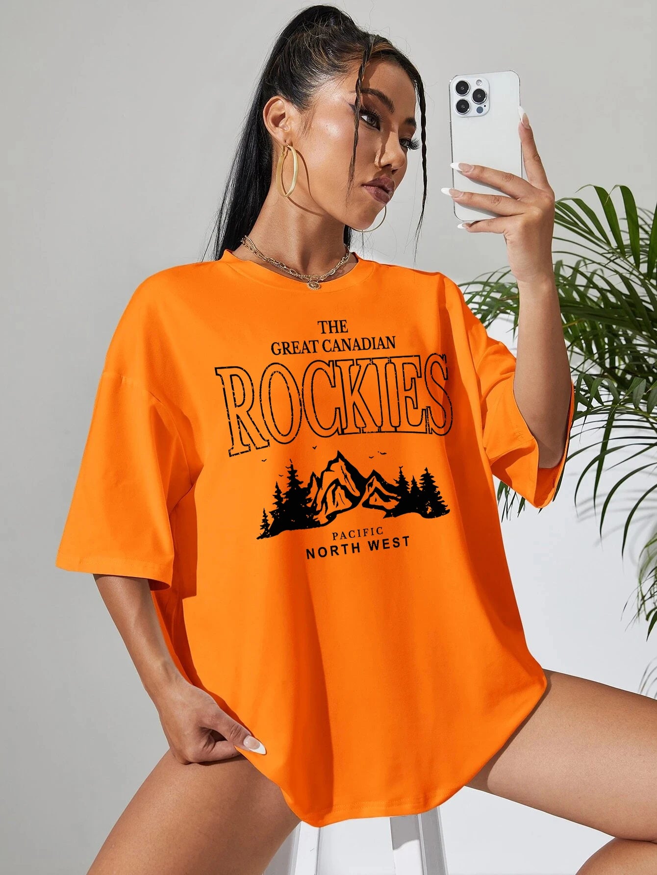 Rockies Letter Printed Tops Cotton T-Shirts For Womens Fashion Casual Soft Short Sleeve Loose Tees Comfortable Street Clothes