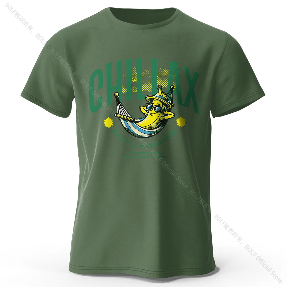 Chiliax banana Printed T-Shirt 100% Cotton Oversized Funny Graphic Tees for Men Women Summer Tops