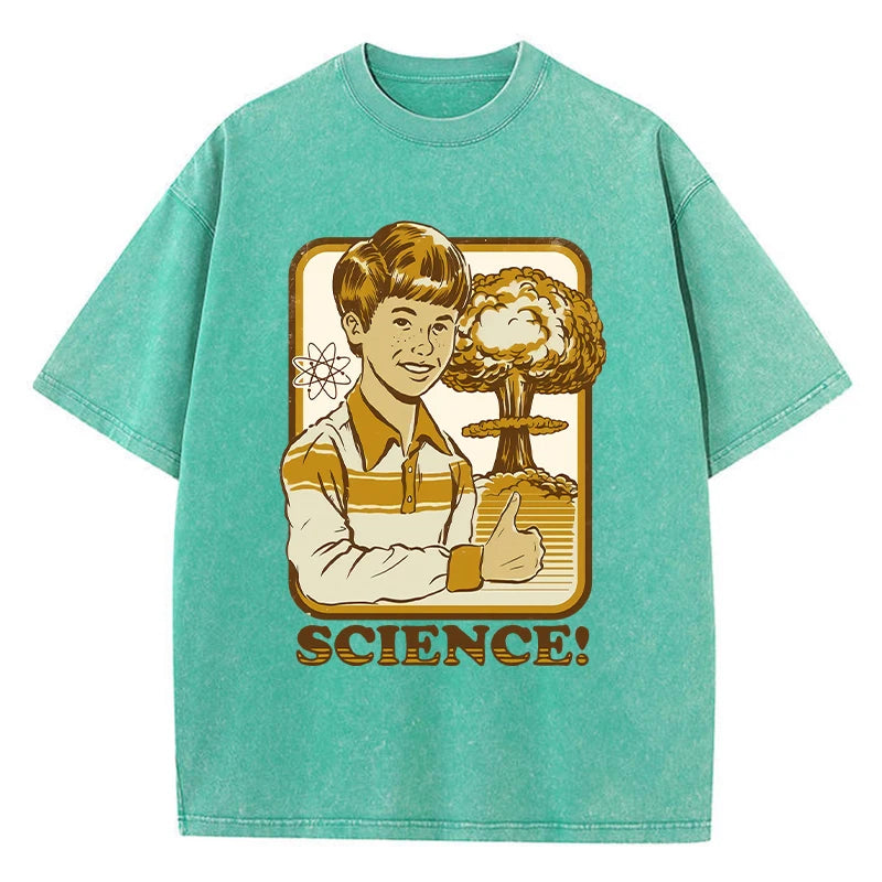 Science Cartoon Printing Women Washed T Shirts Breathable Summer T-Shirt Street Fashion Tees O-Neck Soft Distress Short Sleeve