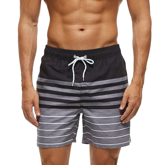Black Stripe  Mens Shorts Beach Quick Dry Printing Swimsuit Mesh Liner