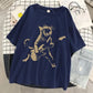 A Cat Playing Guitar Printing T-Shirt Women Street Summer Tshirts Soft Breathable Tee Clothing Cool Casual Fashion Short Sleeve
