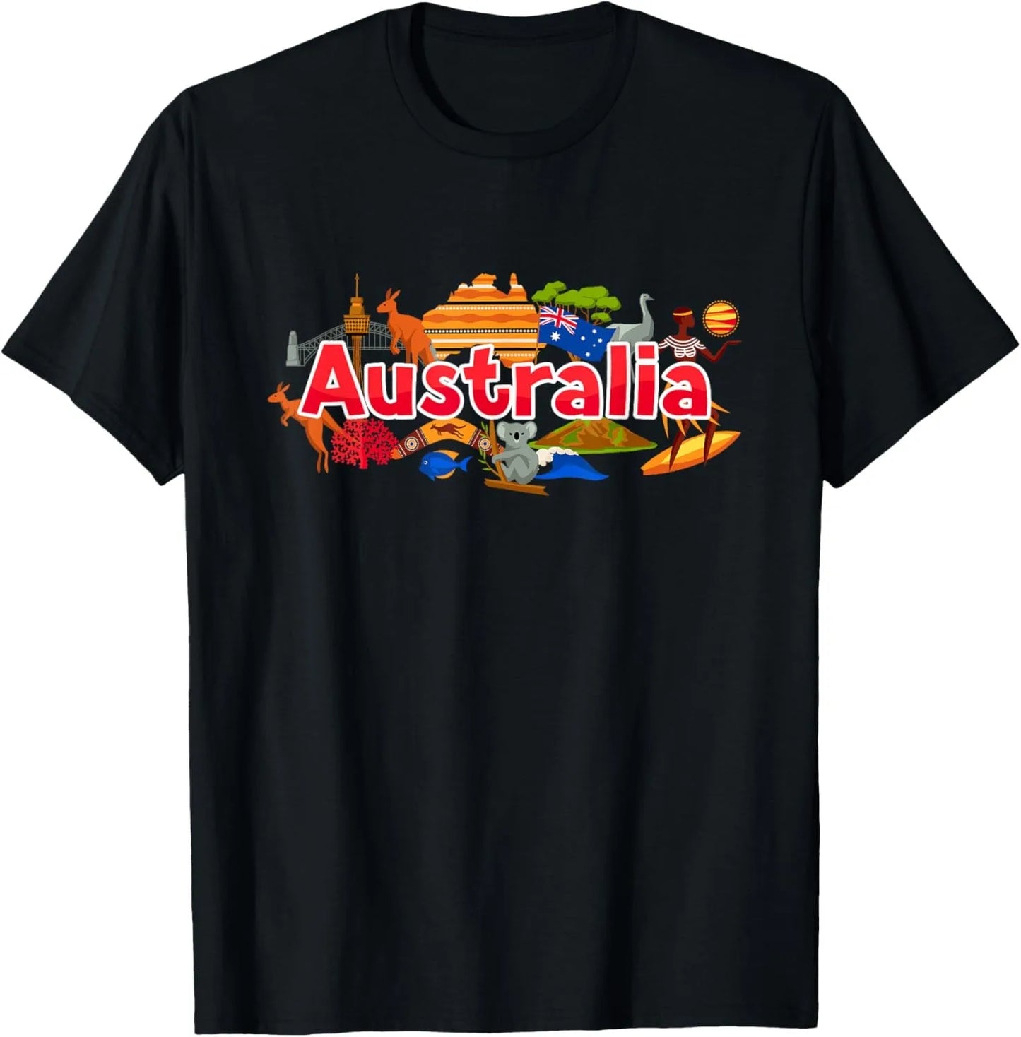 Australia Day Map T-Shirt - Kangaroo Koala Boomerang