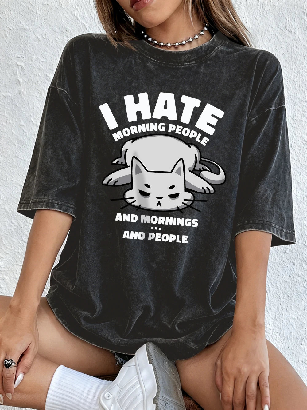I Hate Morning People Women's Cotton Washed T-Shirt
