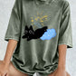 Black Kitten Stepping On Clouds Prints Washed T-Shirt Women Cotton Oversize Tops Summer Distressed O-Neck T Shirt Casual Clothes