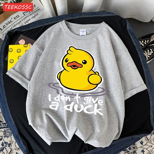 I Don’T Give A Duck Pattern Printing Teesclassic Style Cosy Womens T Shirts Sporty Soft Clothing Trendy Loose Short Sleeve