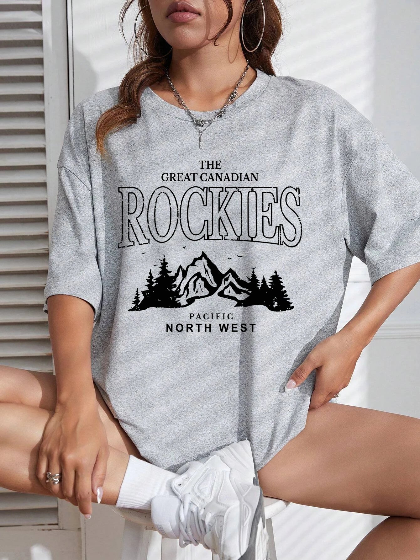 Rockies Letter Printed Tops Cotton T-Shirts For Womens Fashion Casual Soft Short Sleeve Loose Tees Comfortable Street Clothes