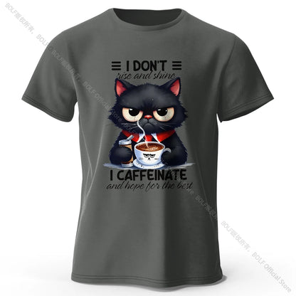 Coffee Loving Cat Print 100% Cotton T-Shirt