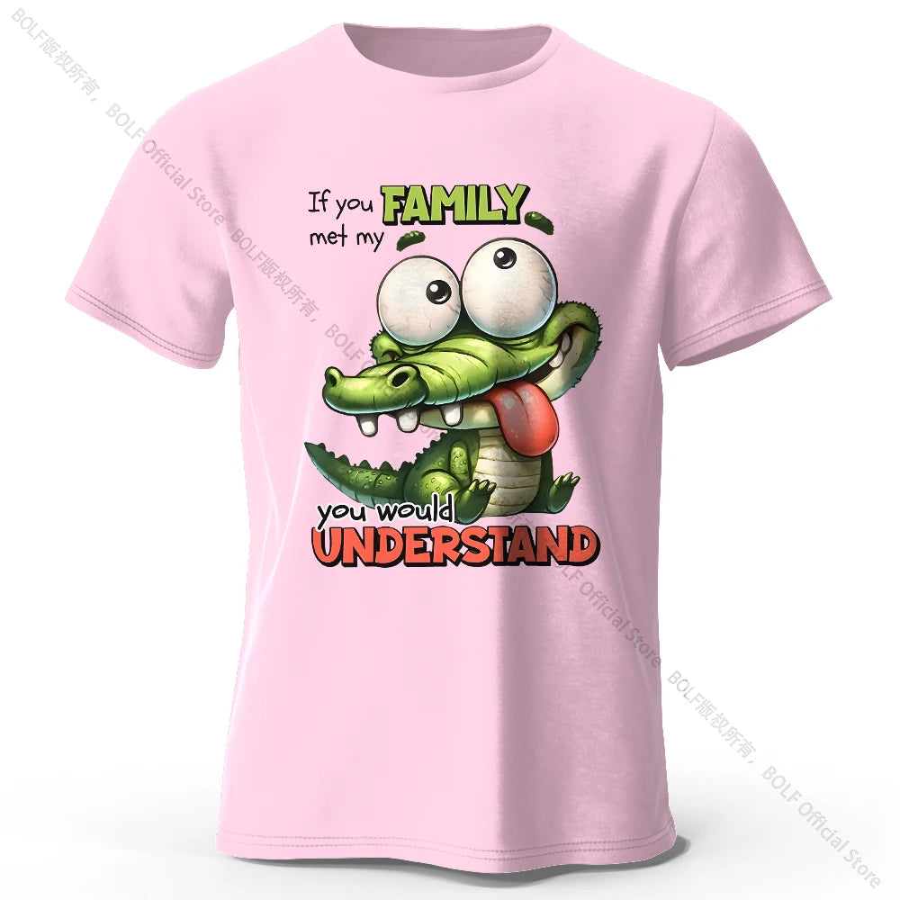 Cartoon Alligator Print 100% Cotton T-Shirt