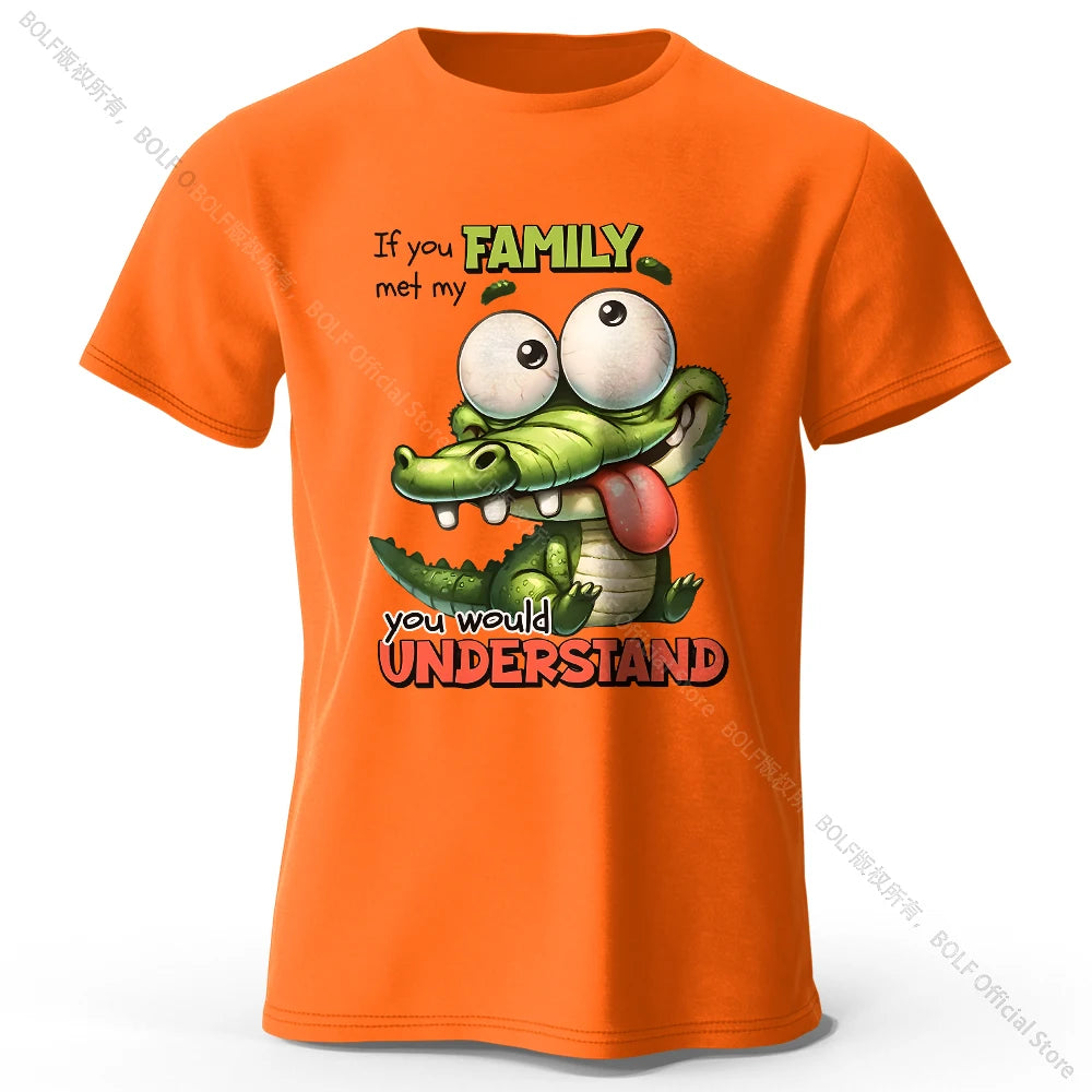 Cartoon Alligator Print 100% Cotton T-Shirt