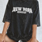 New York City Letter Printed Women's Cotton Washed T-Shirt Oversized
