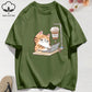 100% Cotton Womens T-Shirts Summer Work Cats That Cannot Do Without Coffee Prints T Shirt Soft Loose O-Neck Tops Basic Clothes