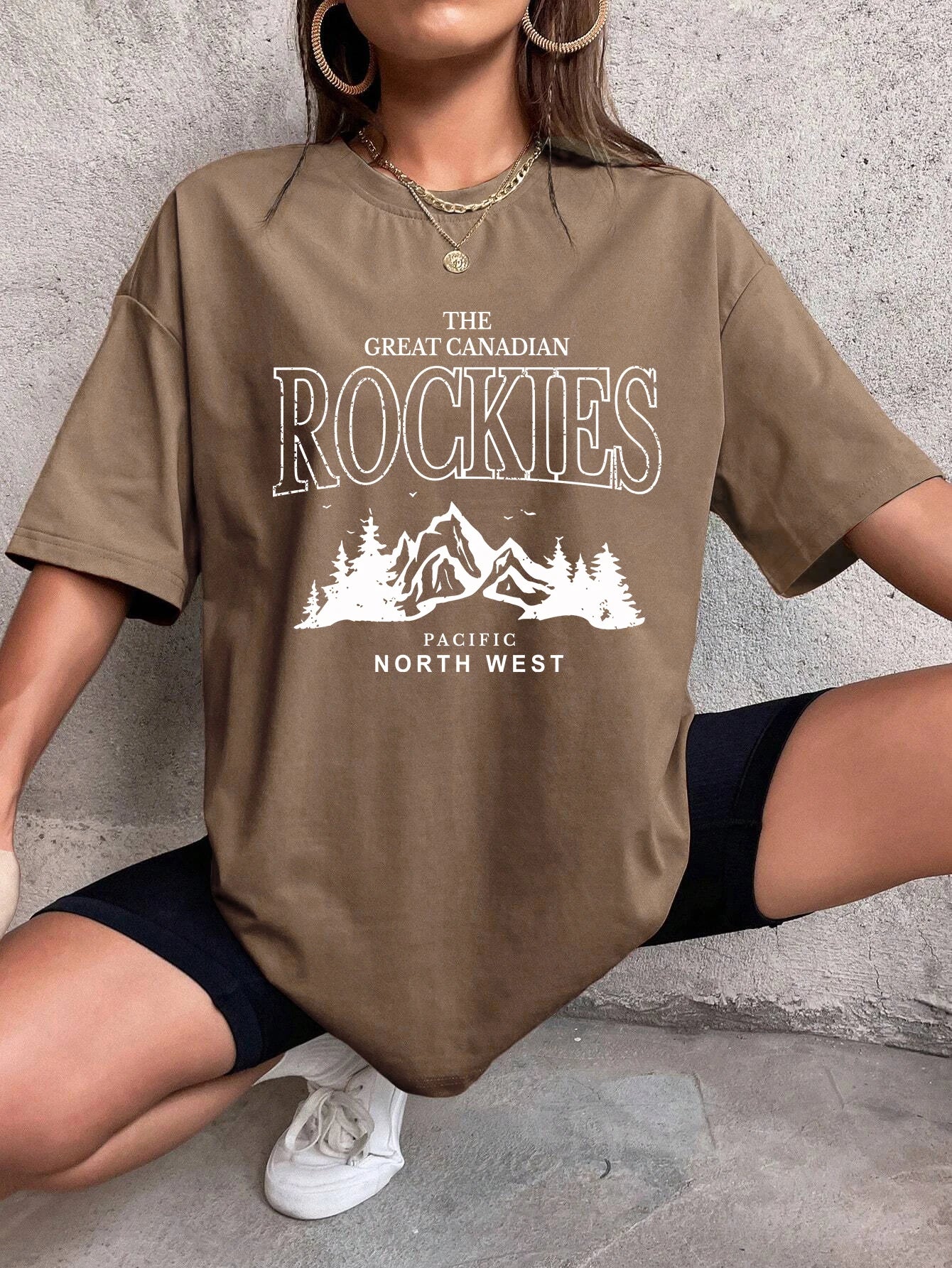 Rockies Letter Printed Tops Cotton T-Shirts For Womens Fashion Casual Soft Short Sleeve Loose Tees Comfortable Street Clothes