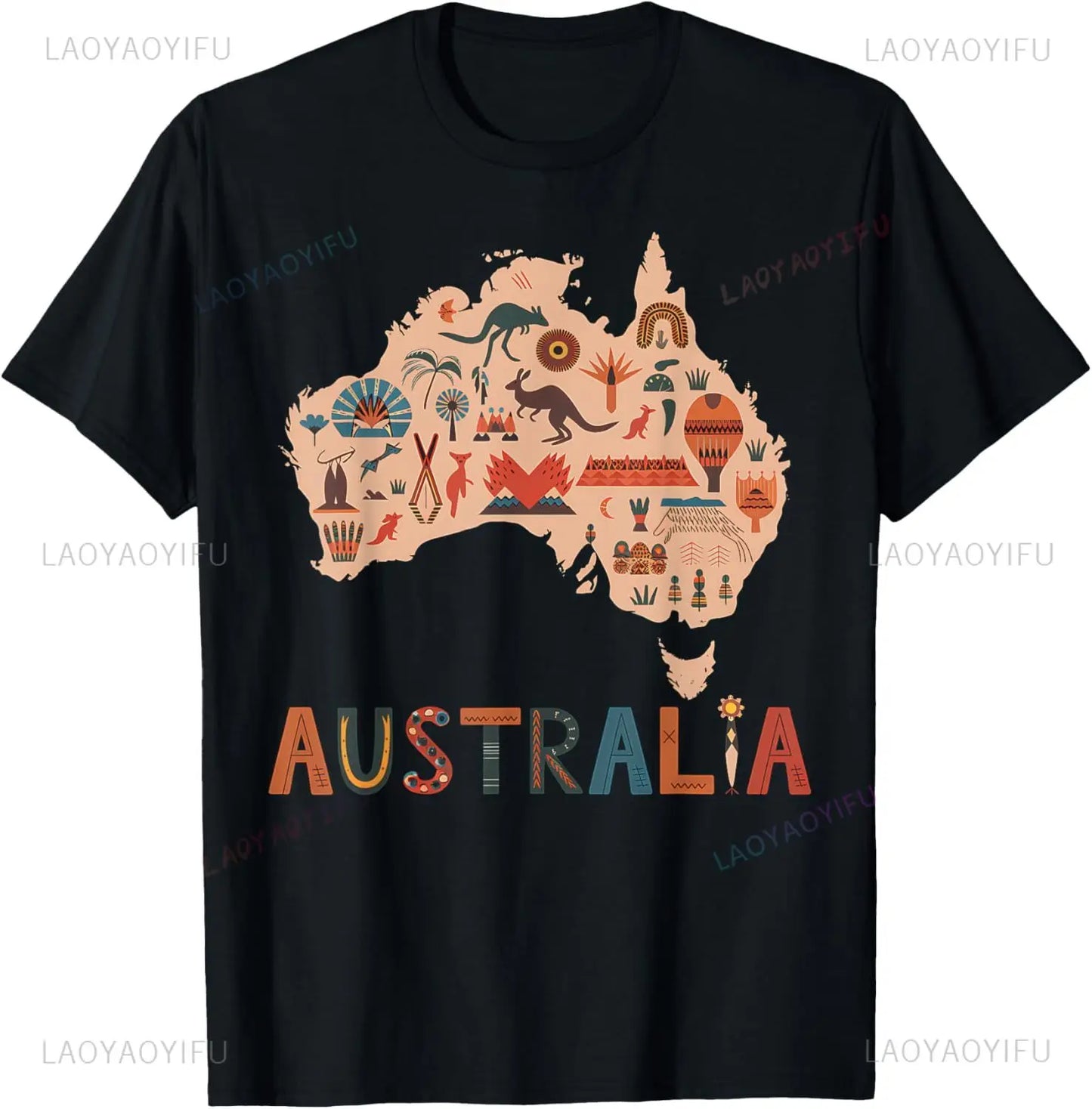 Australia Day Map T-Shirt - Kangaroo Koala Boomerang