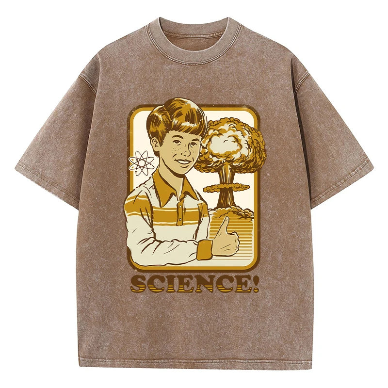 Science Cartoon Printing Women Washed T Shirts Breathable Summer T-Shirt Street Fashion Tees O-Neck Soft Distress Short Sleeve