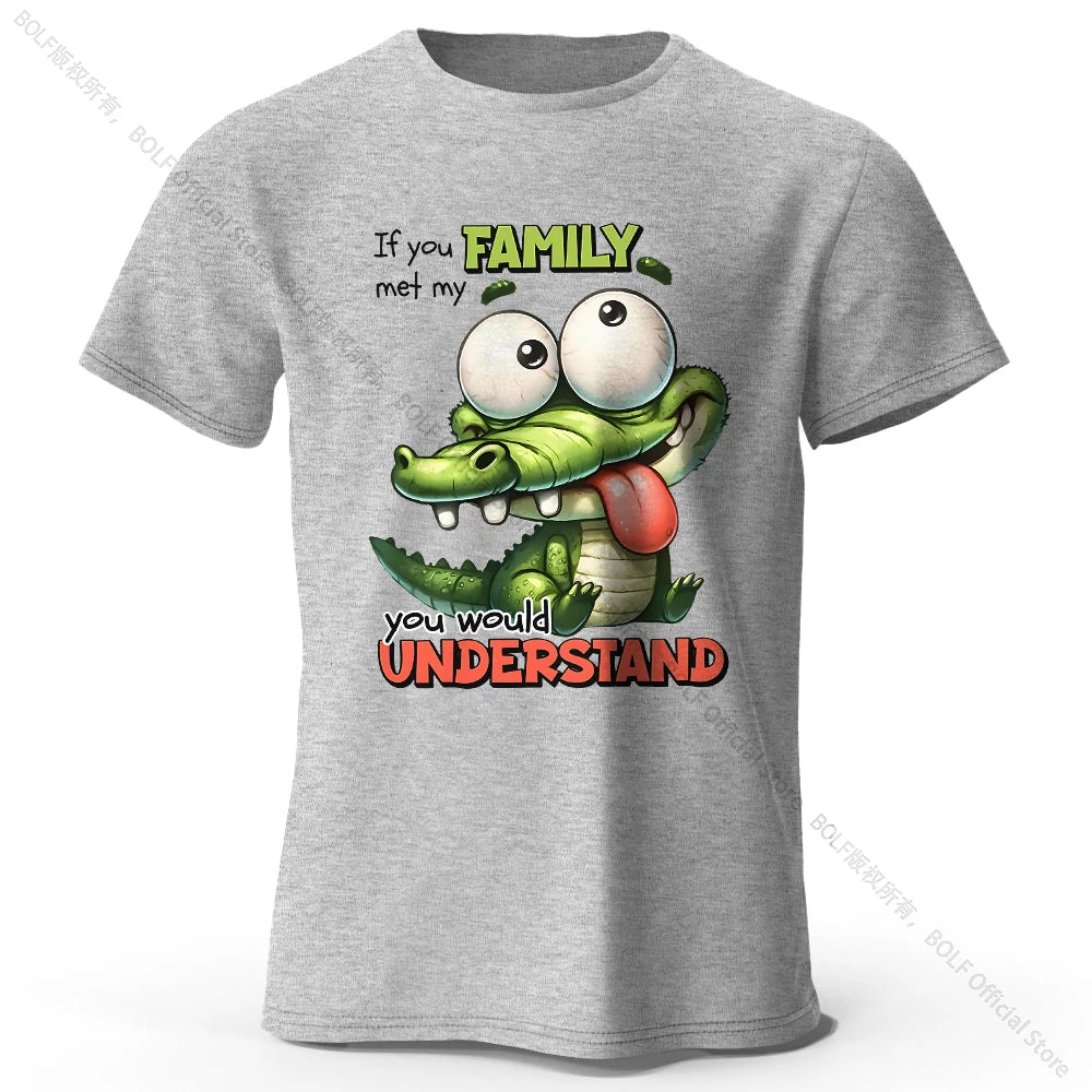 Cartoon Alligator Print 100% Cotton T-Shirt