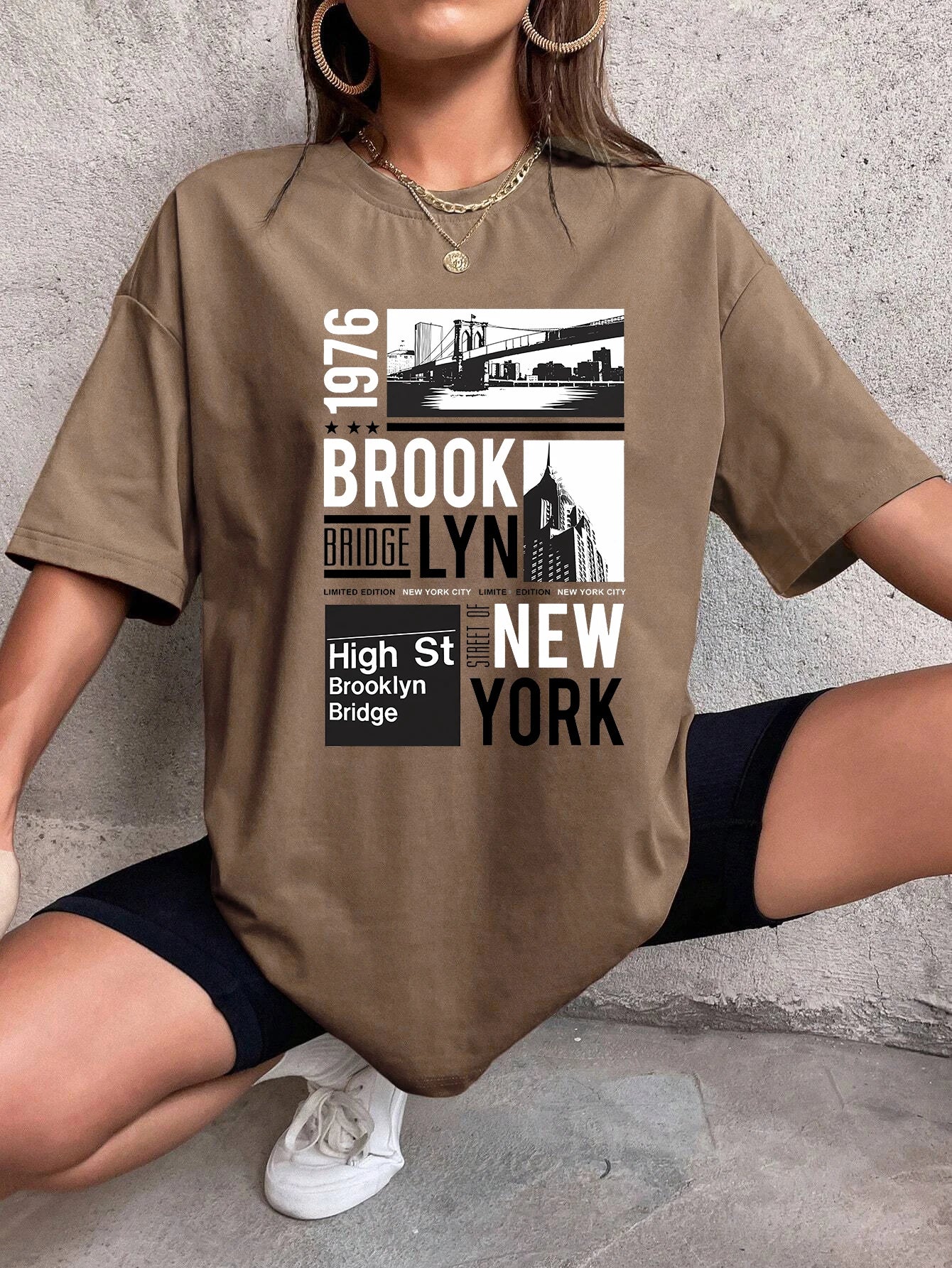 New York Brooklyn 1976 Printing Women T-Shirt Creativity Casual Tee Shirts Street Hip Hop Short Sleeve Basic All-Match Tshirts