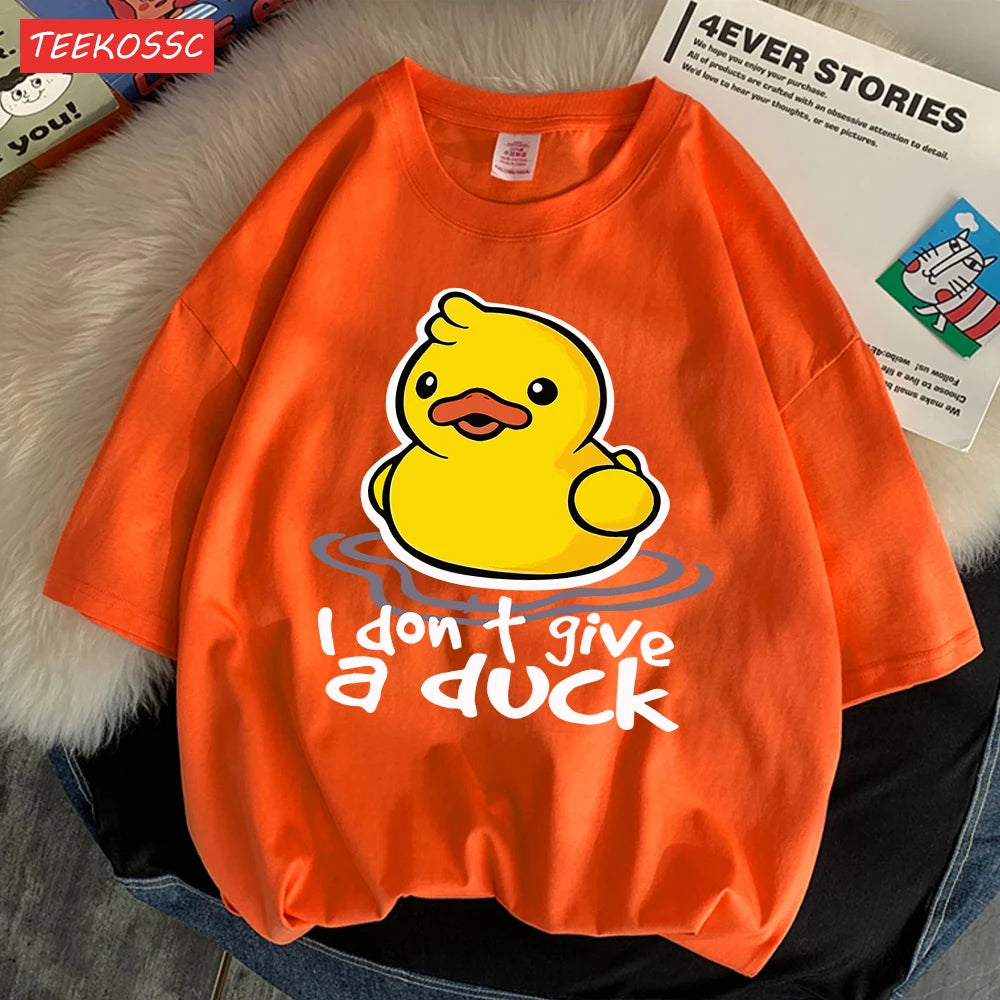 I Don’T Give A Duck Pattern Printing Teesclassic Style Cosy Womens T Shirts Sporty Soft Clothing Trendy Loose Short Sleeve