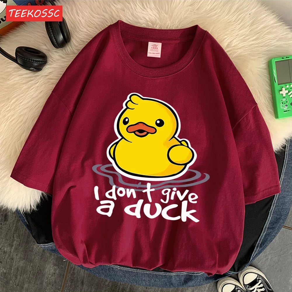 I Don’T Give A Duck Pattern Printing Teesclassic Style Cosy Womens T Shirts Sporty Soft Clothing Trendy Loose Short Sleeve