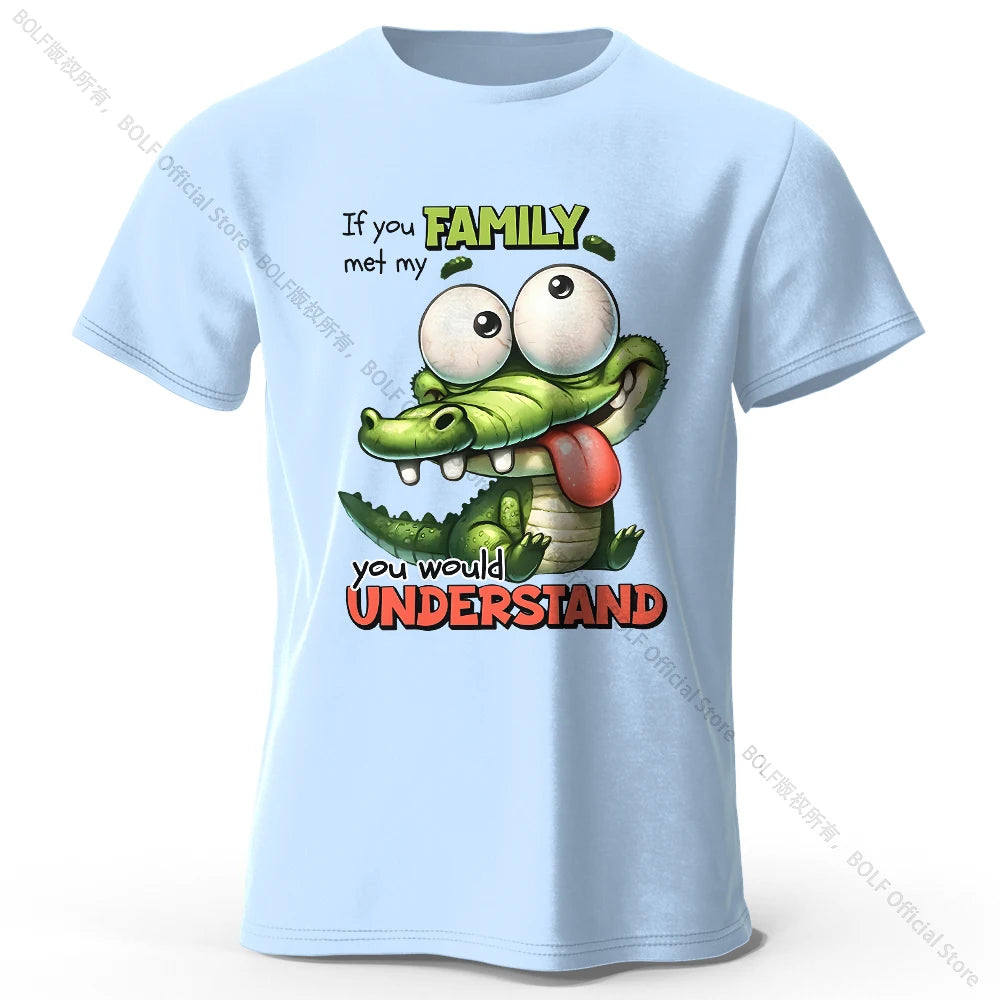 Cartoon Alligator Print 100% Cotton T-Shirt