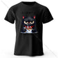 Coffee Loving Cat Print 100% Cotton T-Shirt