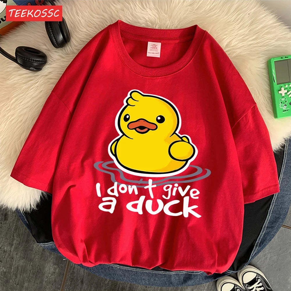 I Don’T Give A Duck Pattern Printing Teesclassic Style Cosy Womens T Shirts Sporty Soft Clothing Trendy Loose Short Sleeve