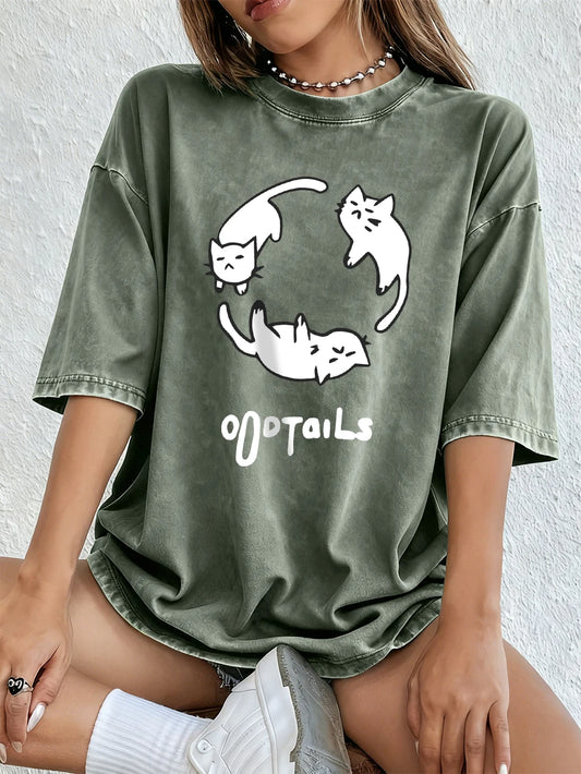Cartoons Cats Tails Women's Cotton Washed T-Shirt