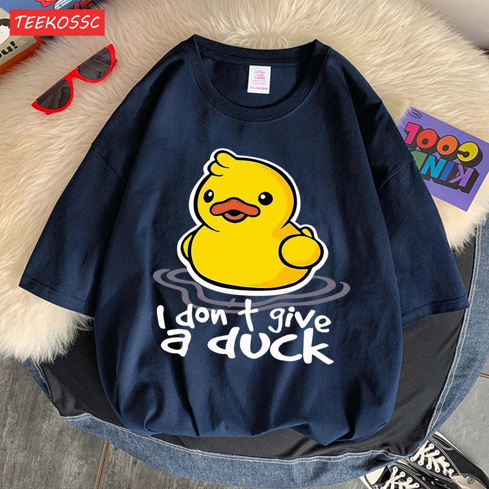 I Don’T Give A Duck Pattern Printing Teesclassic Style Cosy Womens T Shirts Sporty Soft Clothing Trendy Loose Short Sleeve