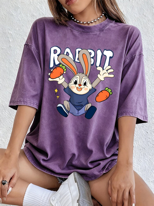 Cute Rabbit With Carrot Women's Cotton Washed T-Shirt
