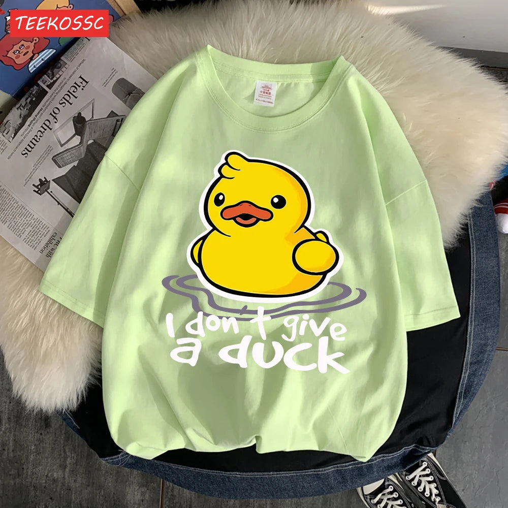 I Don’T Give A Duck Pattern Printing Teesclassic Style Cosy Womens T Shirts Sporty Soft Clothing Trendy Loose Short Sleeve