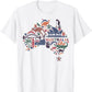 Australia Day Map T-Shirt - Kangaroo Koala Boomerang