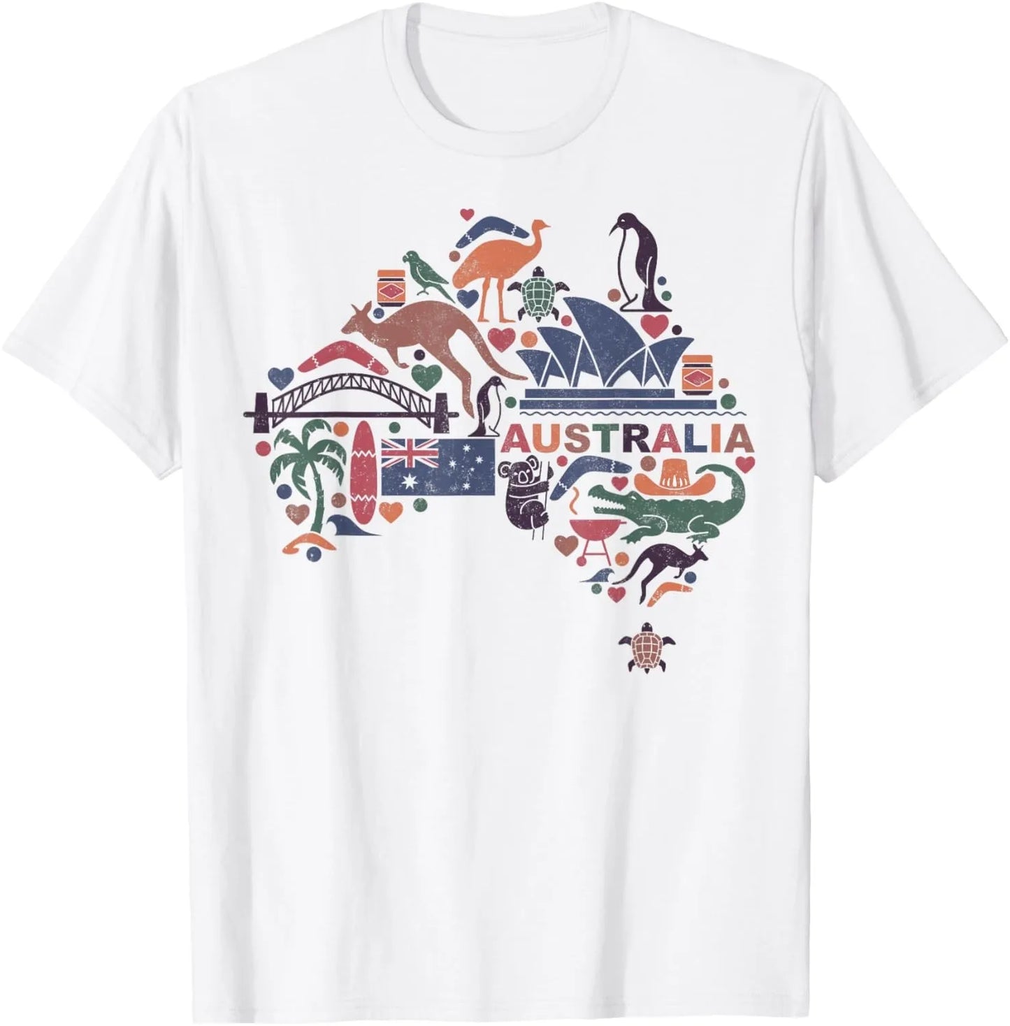 Australia Day Map T-Shirt - Kangaroo Koala Boomerang