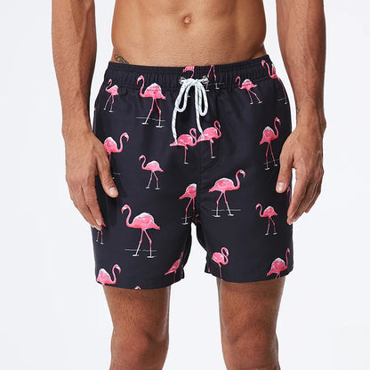Flamingo Mens Shorts Beach Quick Dry Printing Swimsuit Mesh Liner