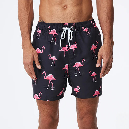 Flamingo Mens Shorts Beach Quick Dry Printing Swimsuit Mesh Liner