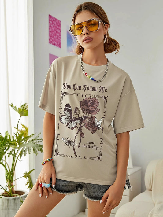 You Can Follow Me Printing Women T Shirts Breathable Summer T-Shirt Street Fashion Tees Clothing O-Neck Comfortable Short Sleeve