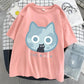 The Moon Cat Funny Print T-Shirt Women Street Summer Oversize Tops Fashion Hip Hop Tee Clothes Breathable Casual T Shirt New