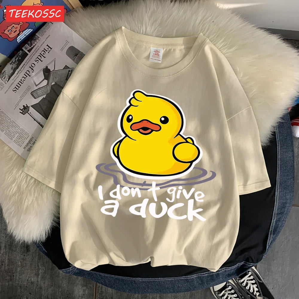 I Don’T Give A Duck Pattern Printing Teesclassic Style Cosy Womens T Shirts Sporty Soft Clothing Trendy Loose Short Sleeve