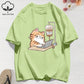 100% Cotton Womens T-Shirts Summer Work Cats That Cannot Do Without Coffee Prints T Shirt Soft Loose O-Neck Tops Basic Clothes