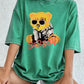 A Teddy Bear Wearing Glasses Washed T-Shirt Women Cotton Oversized Tops Comfortable Distressed O-Neck T Shirt Summer Clothes