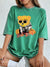 A Teddy Bear Wearing Glasses Washed T-Shirt Women Cotton Oversized Tops Comfortable Distressed O-Neck T Shirt Summer Clothes