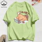 100% Cotton Womens T-Shirts Summer Fun Cat I'M Ok Printing T Shirt Comfortable Soft O-Neck Tops Holiday Casual Womans Clothes