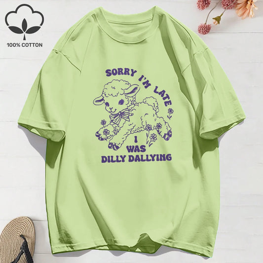 I Was Dilly Dallying Funny Sheep Women's Cotton T-Shirt