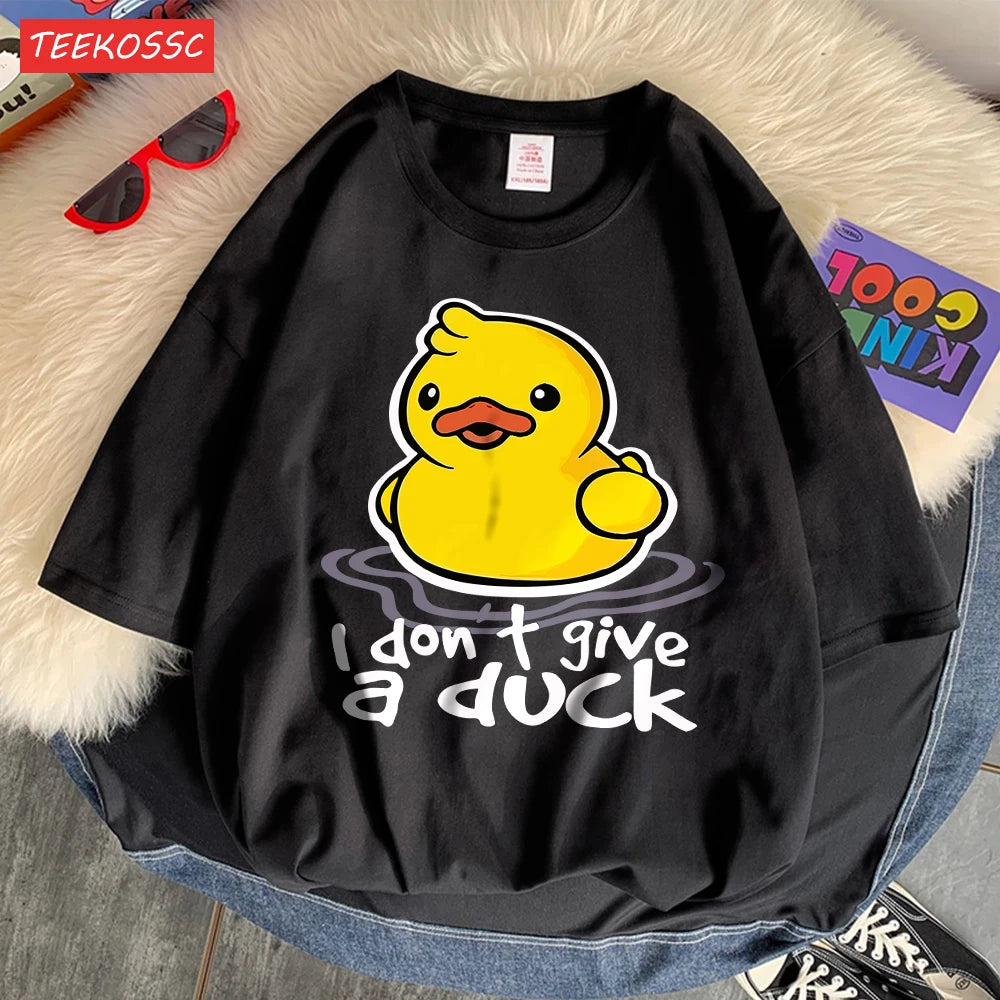 I Don’T Give A Duck Pattern Printing Teesclassic Style Cosy Womens T Shirts Sporty Soft Clothing Trendy Loose Short Sleeve