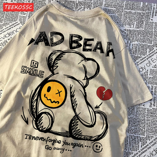 Cartoon Hand Drawn Bear Printed Tee Clothes Versatile Everyday Clothing Womens Soft Comfortable Topcute Breathable T Shirts