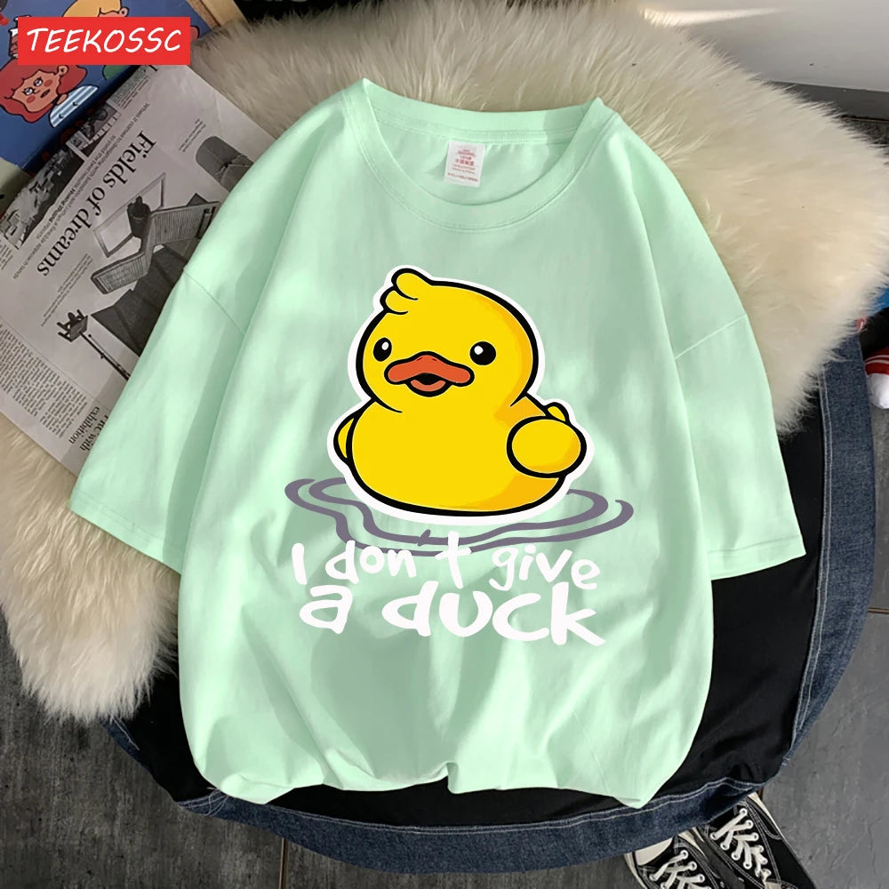 I Don’T Give A Duck Pattern Printing Teesclassic Style Cosy Womens T Shirts Sporty Soft Clothing Trendy Loose Short Sleeve