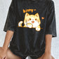 Kawaii Orange Cat Women's Cotton Washed T-Shirt Oversized