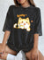 Kawaii Orange Cat Women's Cotton Washed T-Shirt Oversized